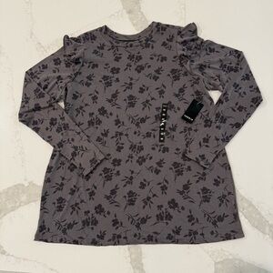 Torrid NWT CrewNeck Ruffle Shoulder Floral LongSleeve Shirt Womens 00 (M/L) Gray